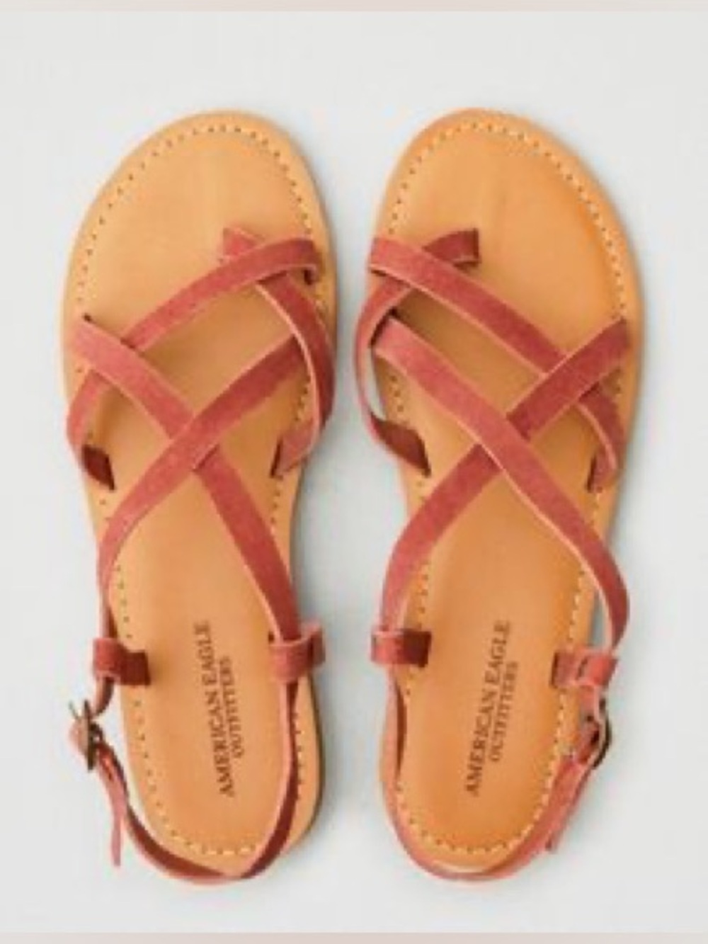 American Eagle Outfitters Coral-Rust Strappy Suede Leather Sandals - 10